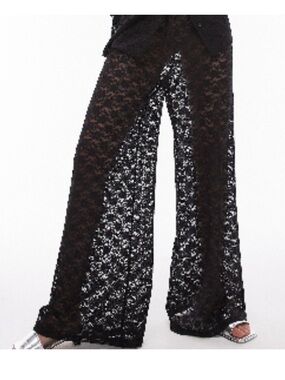 Topshop Black Lace Wide-Leg Sheer Pants